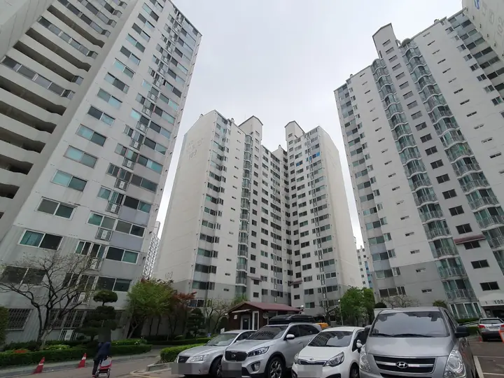 지상 주차장 너머 세 동