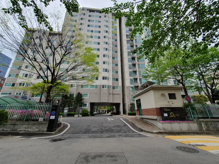 정문 너머 15층 동