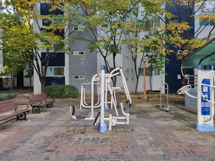 벤치를 둔 야외 운동기구