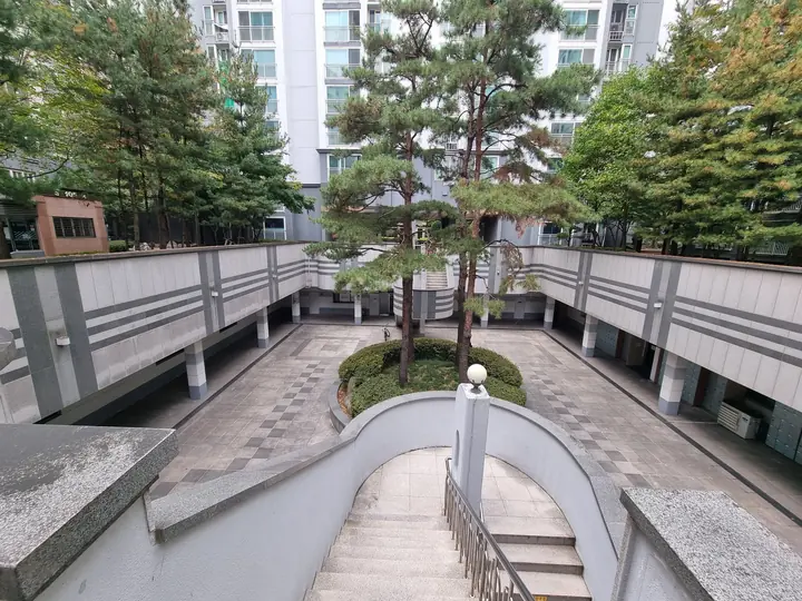소나무를 심은 주민시설 앞 선큰 광장